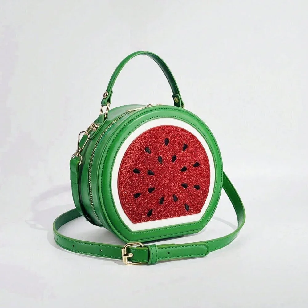 Green Cute Women's Street-Style Y2k Funny Watermelon Shaped Crossbody Bag